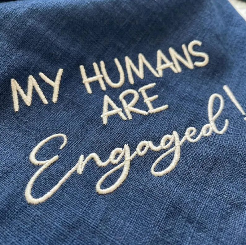 Custom Embroidered Wedding Doggie Bandana - My Humans Are Engaged Dog Bandanas