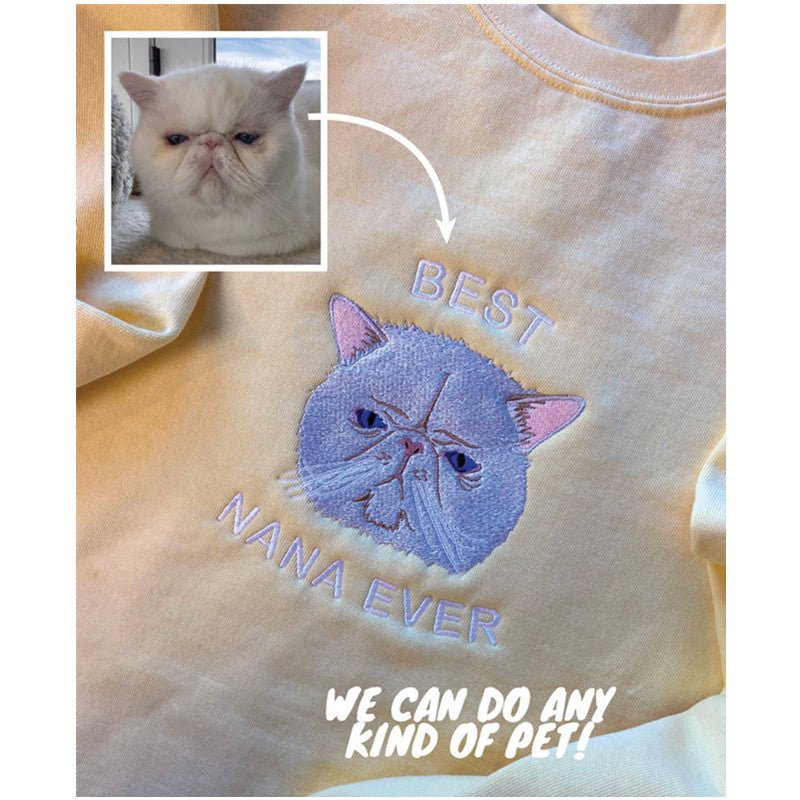 Customize Text & Image Dog Cat Pet Portrait Embroidery Sweatshirt Hoodie  