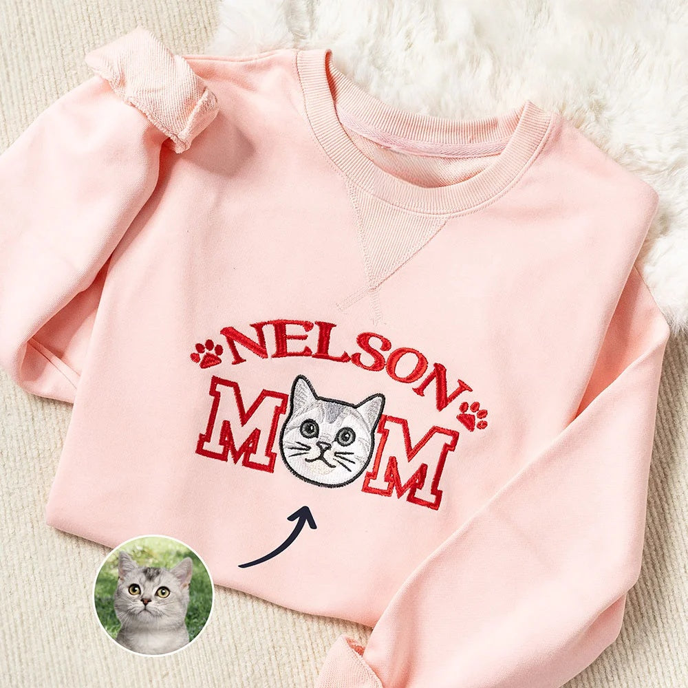 Custom Embroidered Pet Portrait Hoodie/Tee - Personalized with Name & Photo- Colorful Design