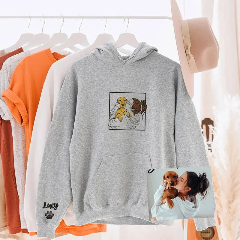 Personalized Dog Hoodie with Portrait from Photo, Embroidered Pet's Photo Sweatshirt- Colorful Design