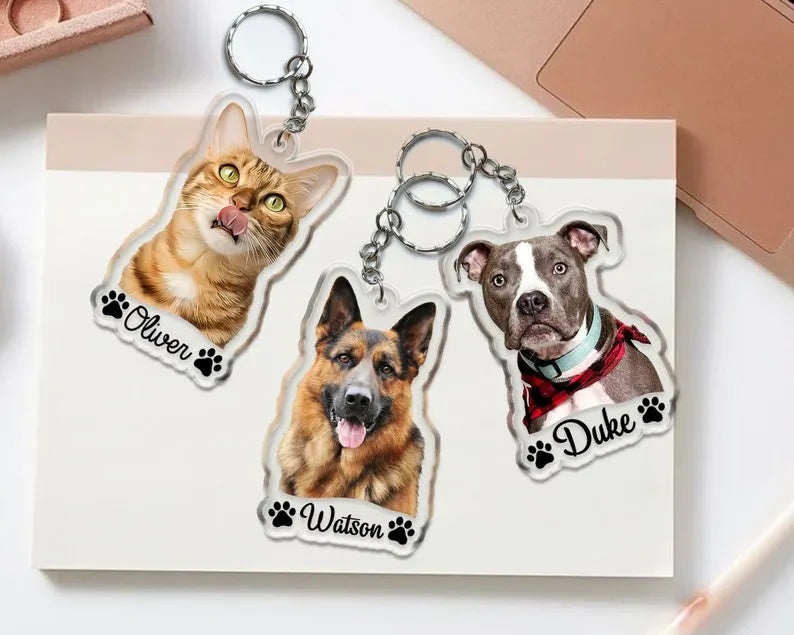 Custom Pet Portrait Keychain, Dog Mom Gift, Pet Acrylic Keychain