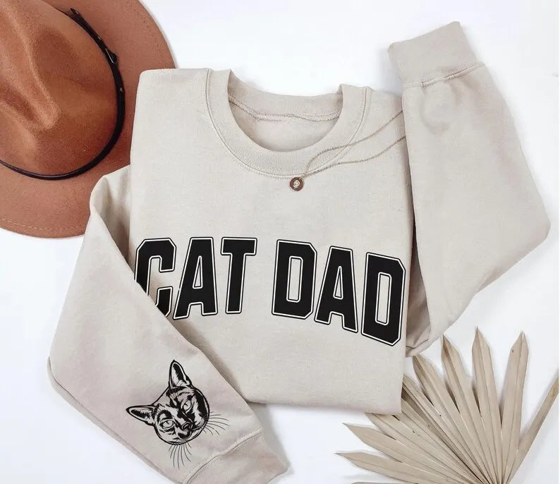 Cat Dad Personalized Sweatshirt – Custom Pet Portrait Shirt for Father’s Day or Birthday