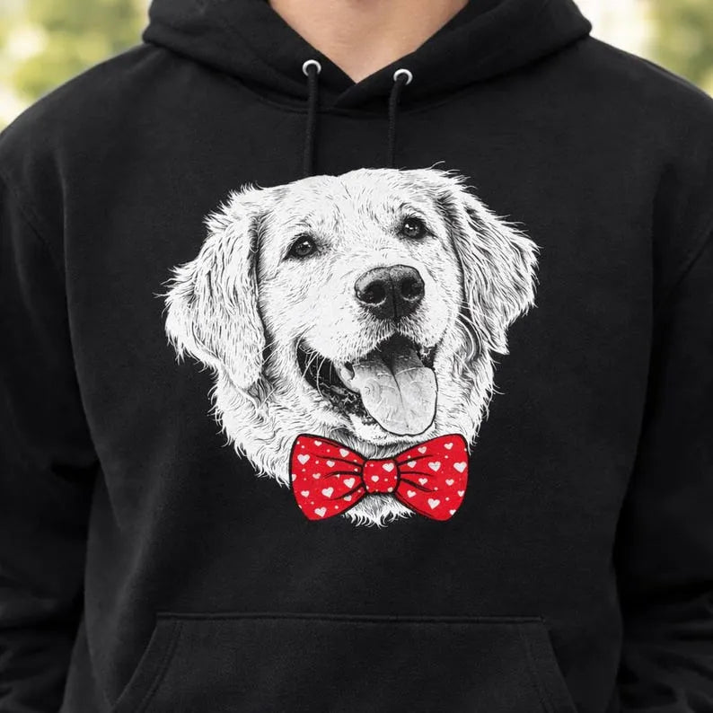 Custom Pet Photo Valentine’s Day Hoodie Sweatshirt - Personalized Dog/Cat Bow Tie T-shirt