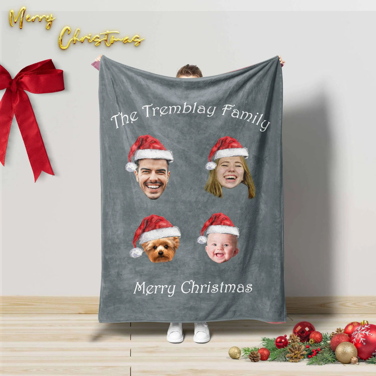 Personalized Christmas Family Blanket:Holiday Photo Throw Blanket