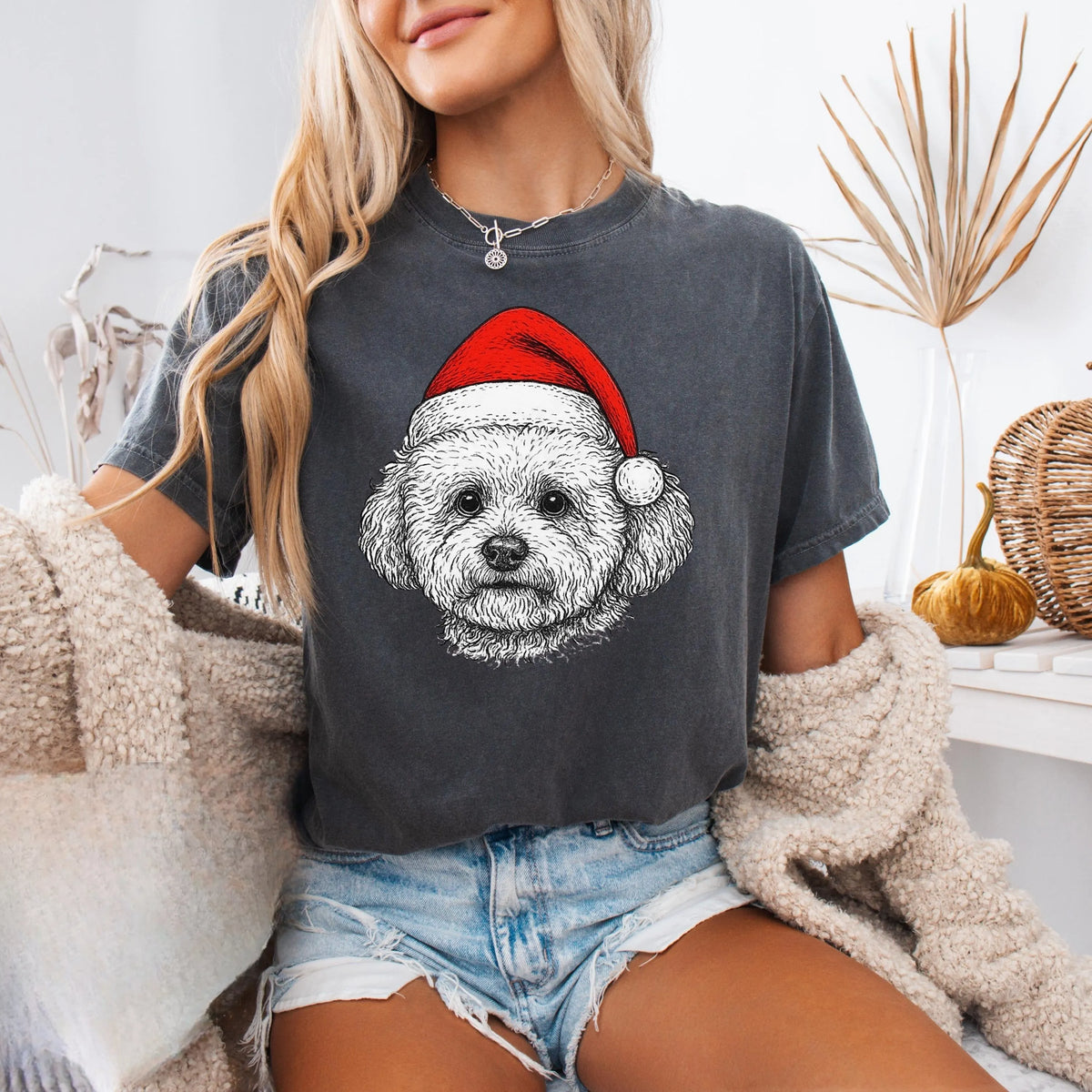 Custom Santa Paws Shirt, Christmas Dog in Festive Santa Hat Crewneck