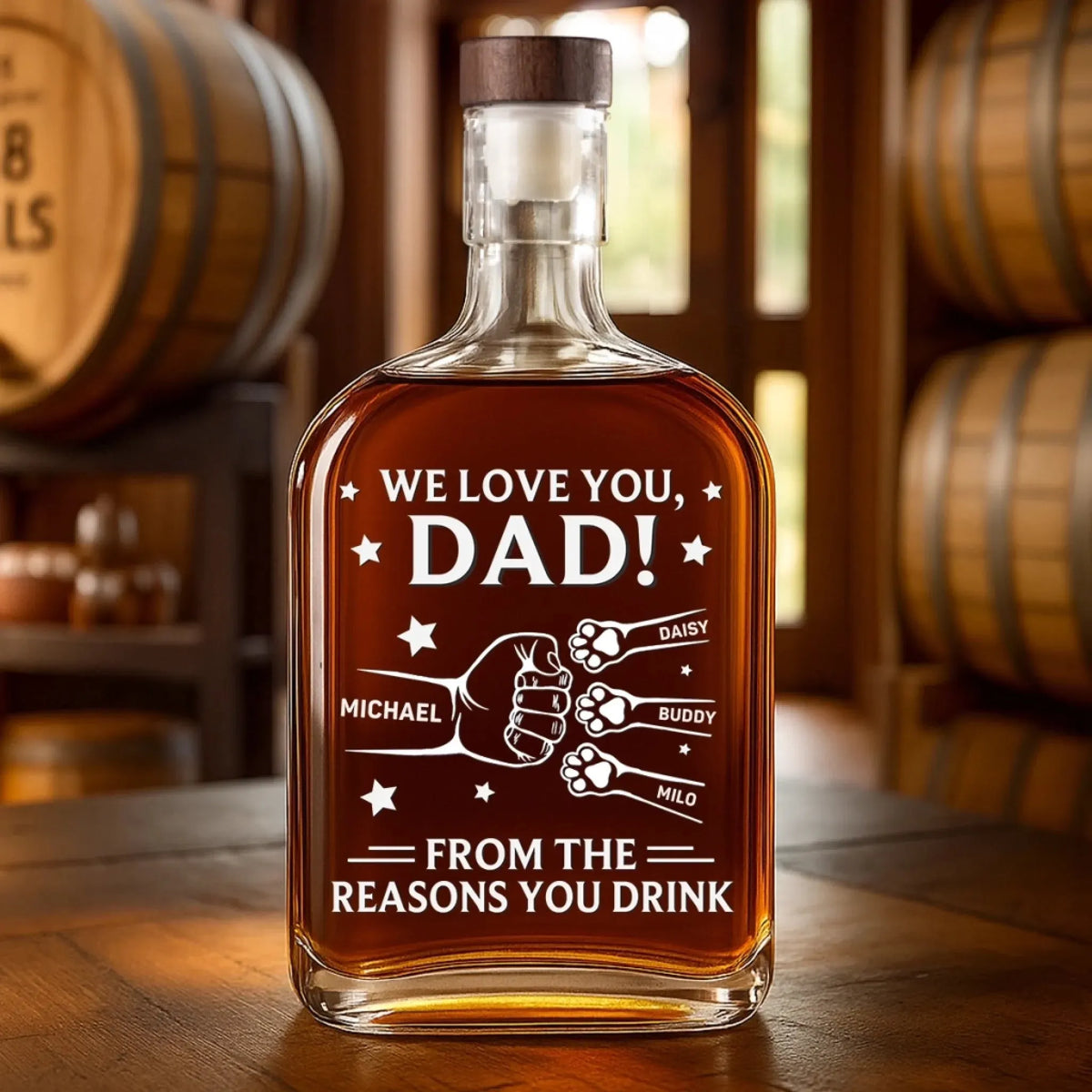 Paws Down, You’re The Best - Dog & Cat Personalized Custom Whiskey Bottle - Father's Day Gift