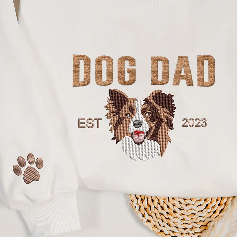Custom Embroidered Varsity Dog Dad Sweatshirt or Hoodie Portrait from Photo- Varsity Colorful Design