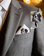 Custom Embroidered Pet Photo Pocket Square, Custom Cotton Handkerchief, Men's Wedding Gift 