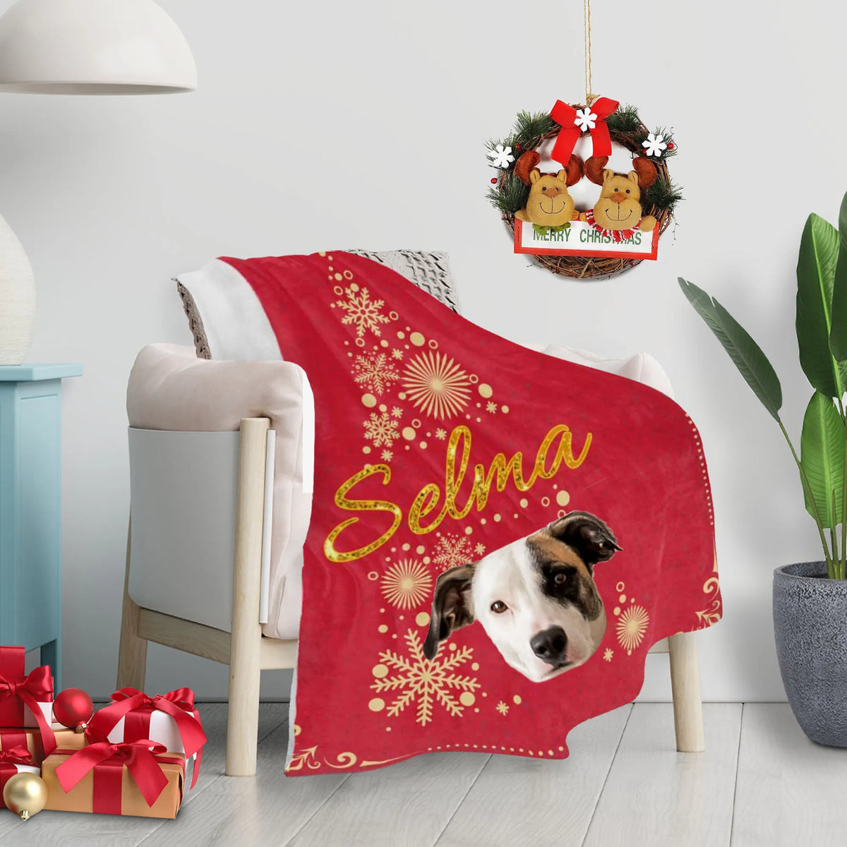 PetFiestas® Custom Pet Photo Blanket Christmas Blanket Christmas Tree Blanket, Personalized Name Blanket