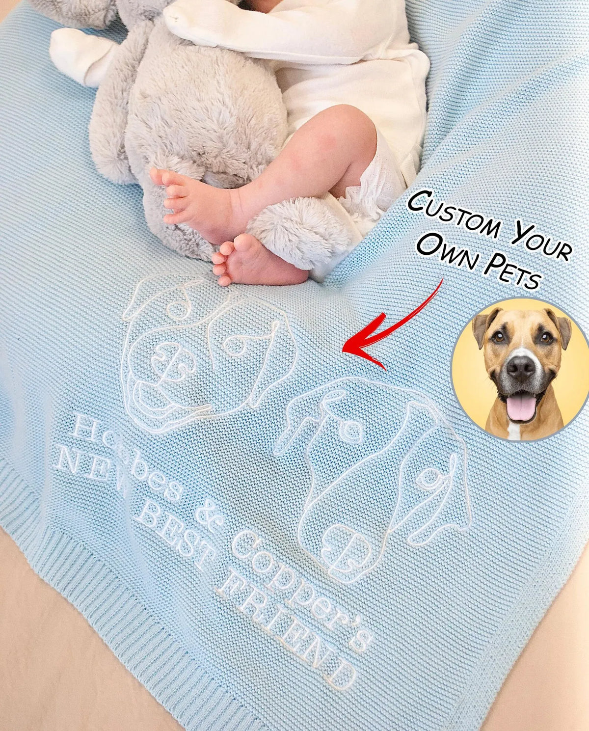 Custom Dog Line Art Embroidered Baby Knit Blanket