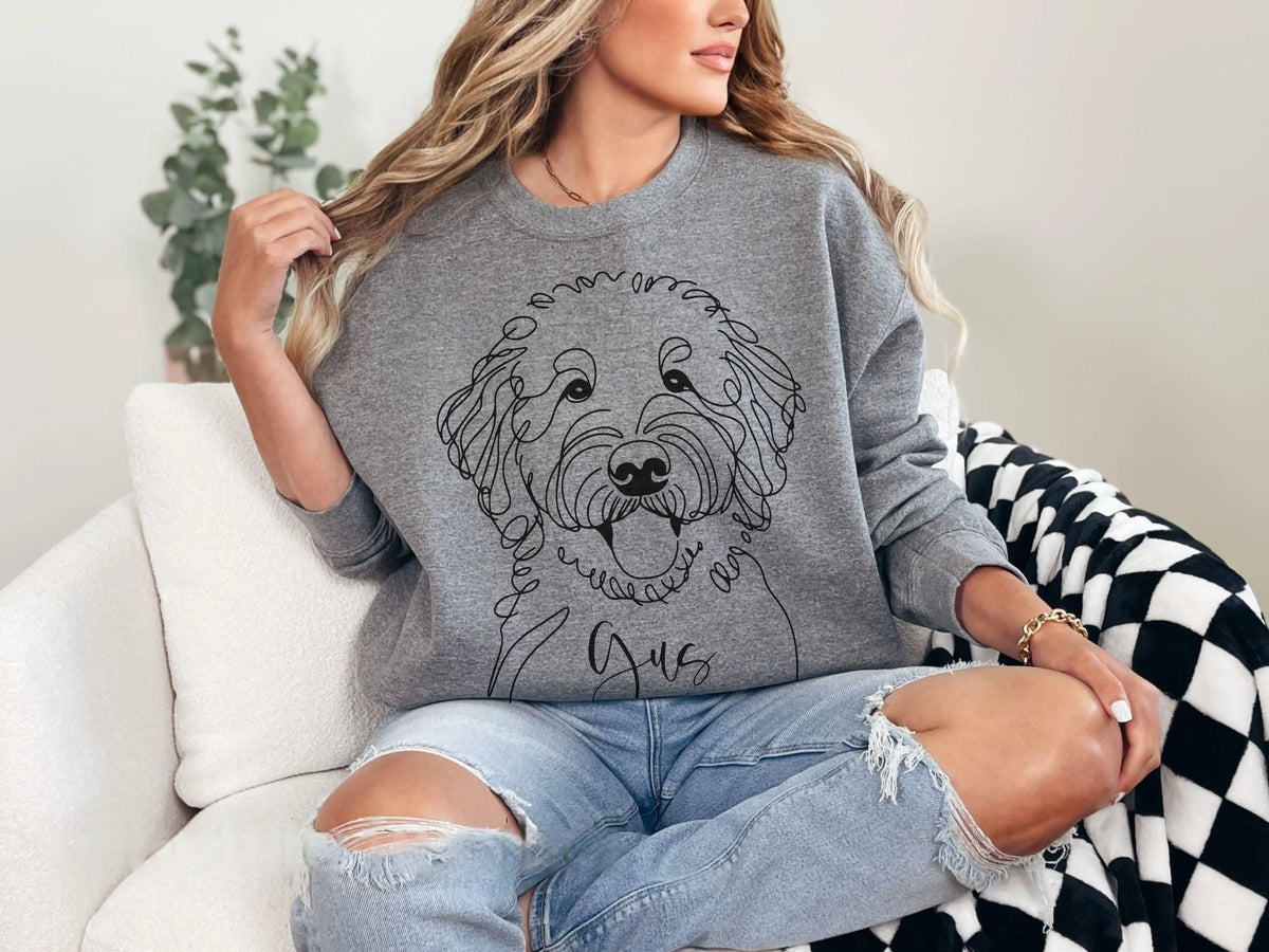 Custom Pet Line Art Sweater for Dog Mom, Minimalist Dog Mom T-Shirt Sweatshirt Hoodie