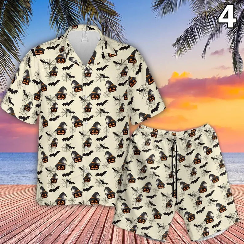 Custom Dog Face Halloween Hawaiian Shirt, Halloween Boo Horror Spooky Hawaiian Shirt And Short