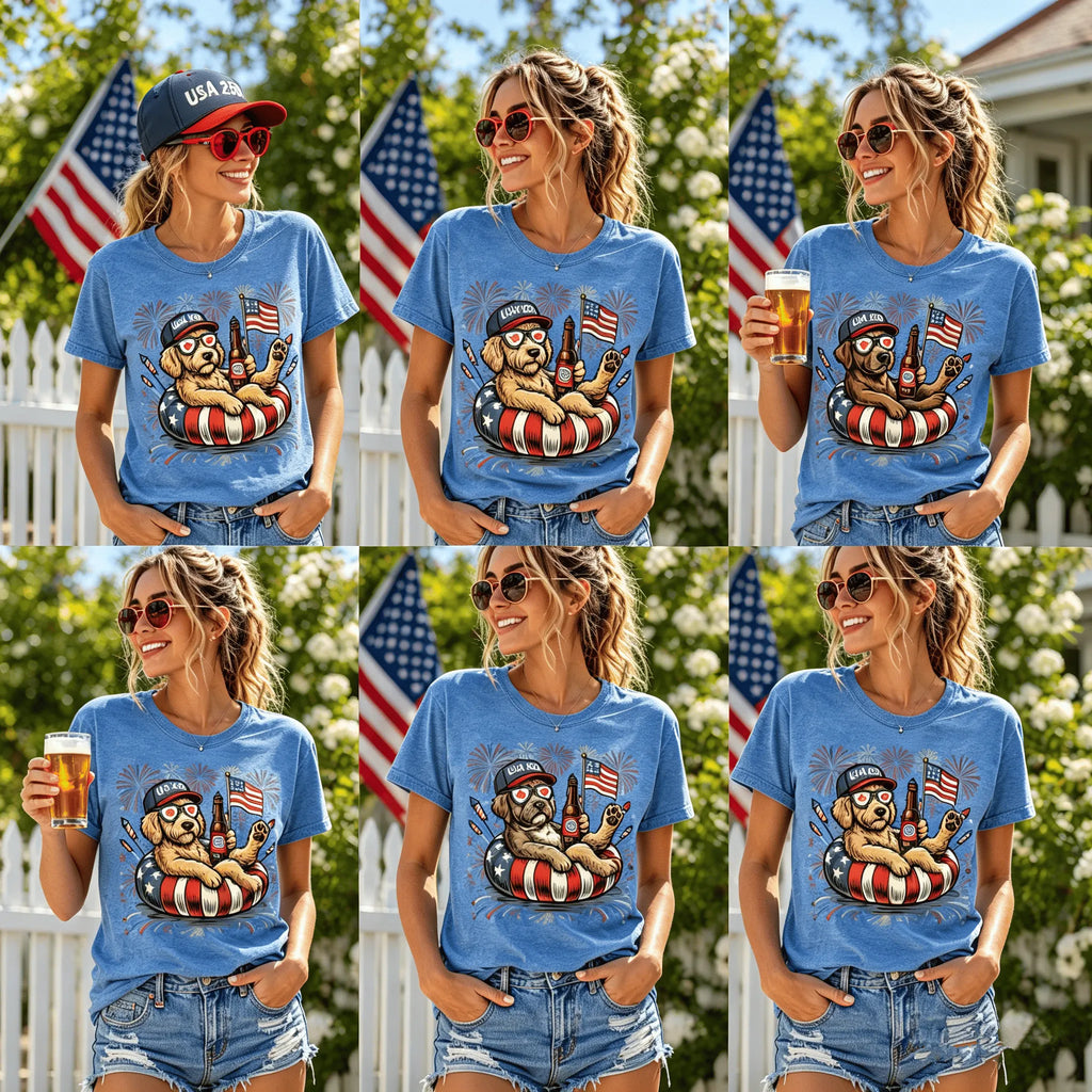 Custom Dog Breed Patriotic Dogs 4th of July Dog T-Shirts, USA Flag, Fireworks, America 250