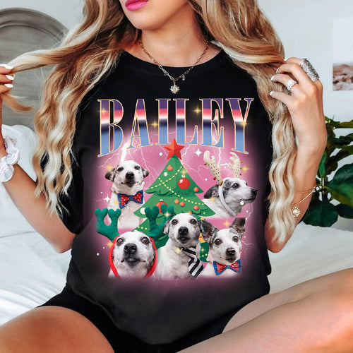 PetFiestas® Christmas Tree Bootleg Dog Photo Sweatshirt T Shirt Hoodie, Custom Vintage Christmas Shirt