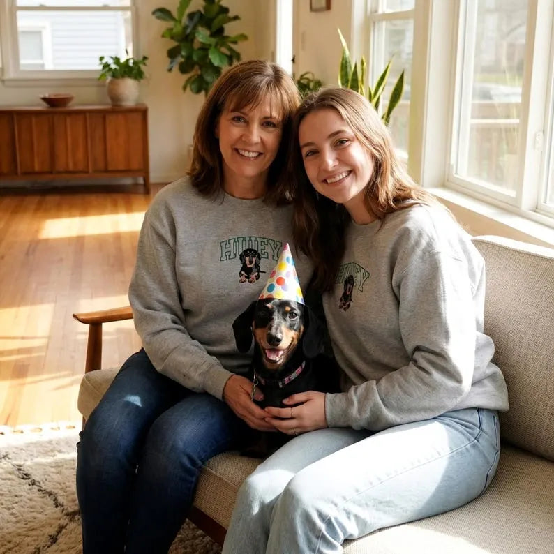 Custom Dog Portrait Embroidered Sweatshirt with Pet Name