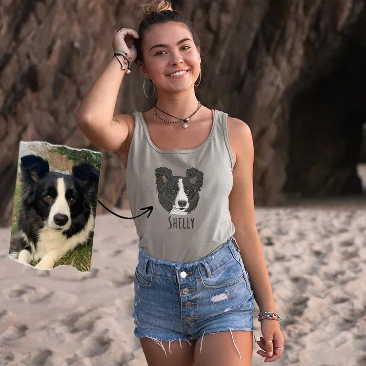 Custom Pet Face Portrait Full Color Embroidered Tank Top