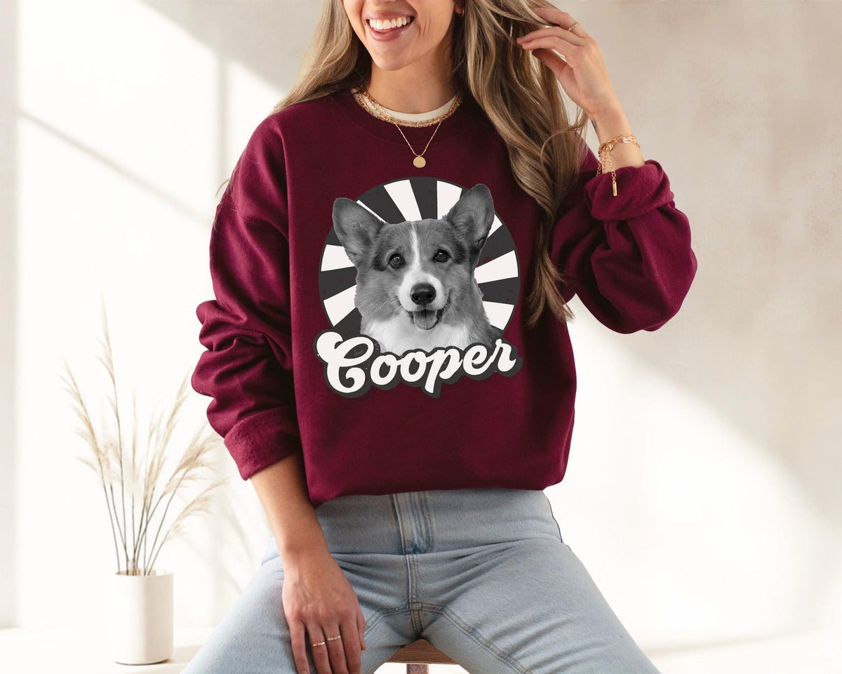 Custom Dog Photo Sweatshirt – Retro Personalized Pet Portrait Shirt for Dog Moms