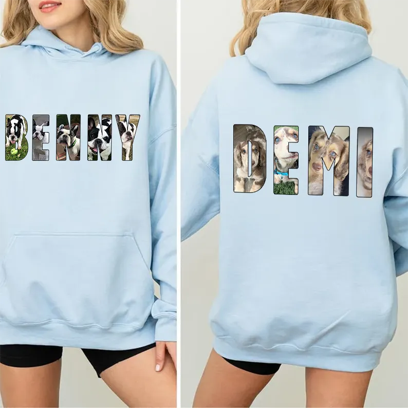 PetFiestas® Custom Pet Photo and Name Sweatshirt Hoodie T-shirt, Front & Back Printed