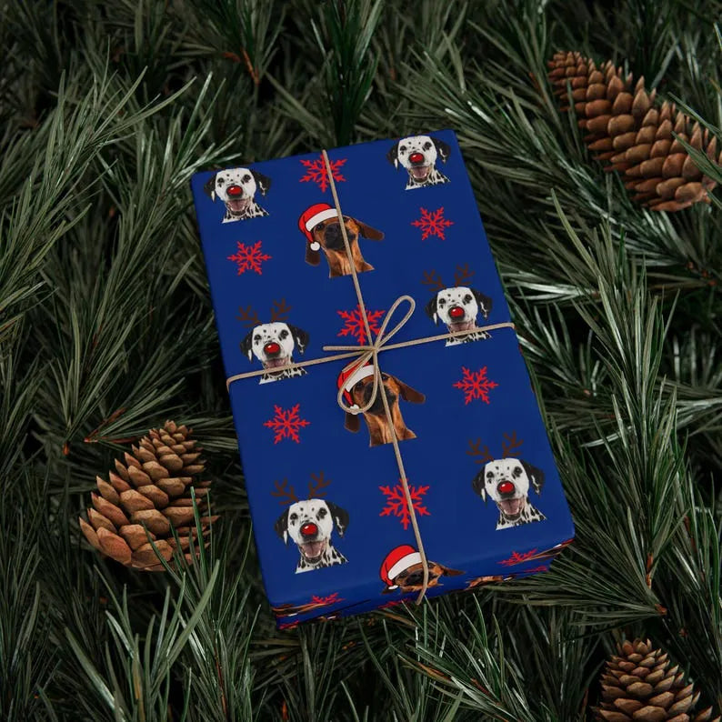 Custom Pet Photo Christmas Wrapping Paper, Custom Dog Wrapping Paper