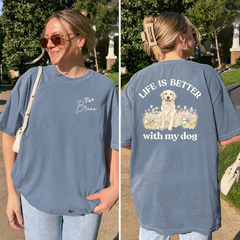 Life Is Better with My Dog Custom Dog Photo Tee, Dog Mom T-shirt