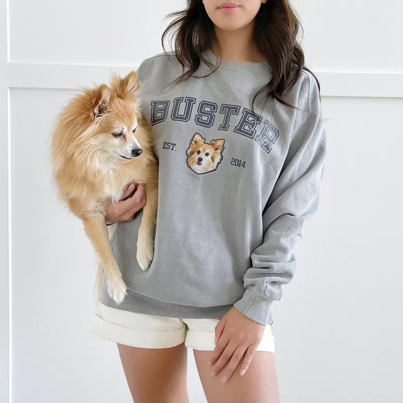Custom Dog Sweater Using Pet Photo And Name, Varsity Dog Tee Sweatshirt Hoodie