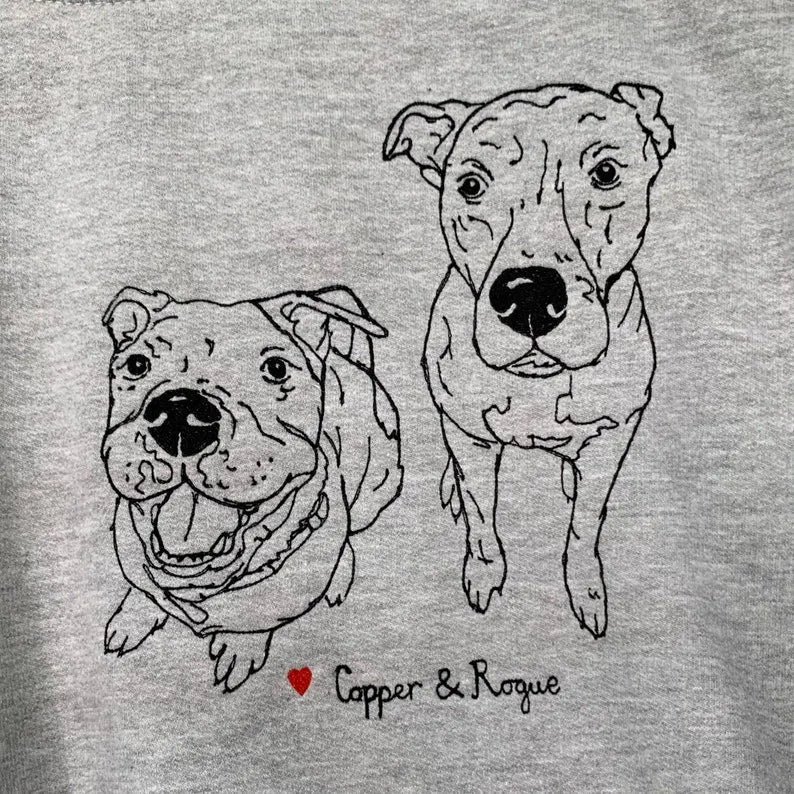 Custom Pet Portrait Extra-fine Embroidered Sweatshirt Hoodie T-shirt- Stylish Outline Style