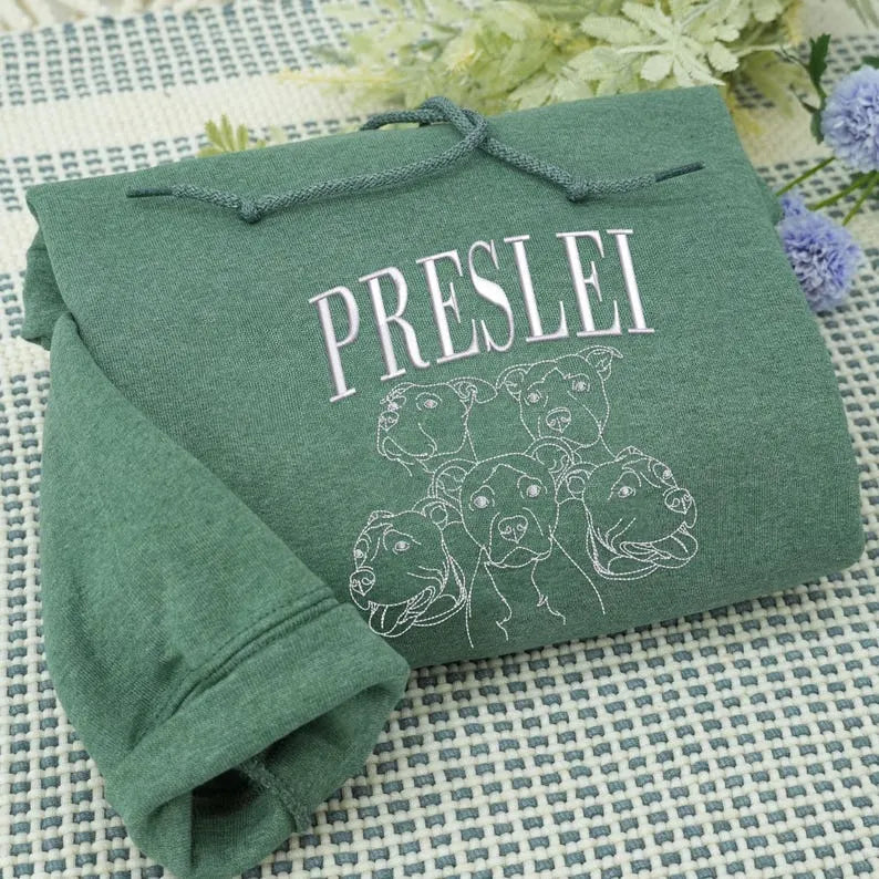 Custom Pet Portrait Outline Embroidered Sweatshirt Hoodie T-shirt- Stylish Outline Style