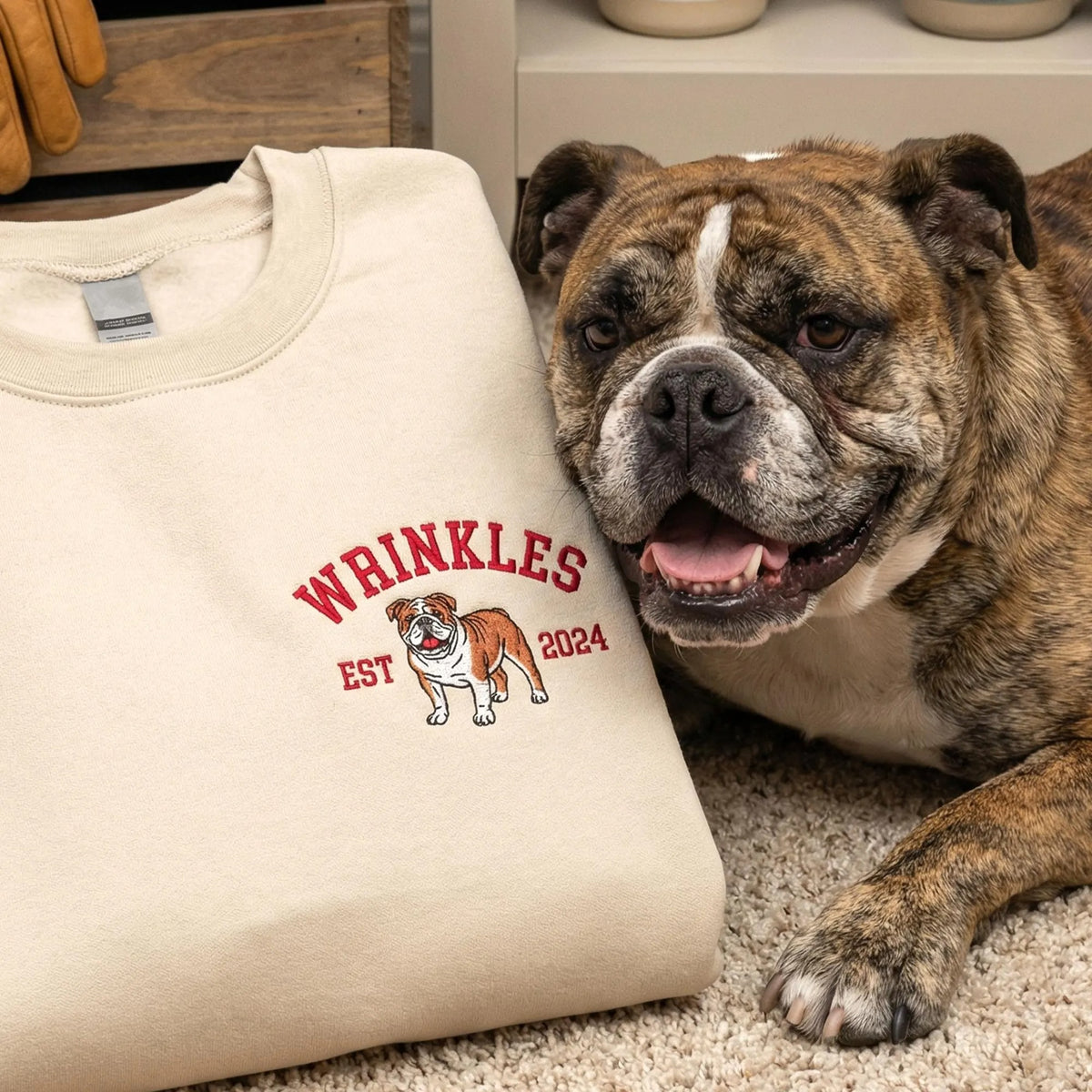 Custom Embroidered Pet Portrait & Name Sweatshirt - Personalized Dog Photo Crewneck Hoodie