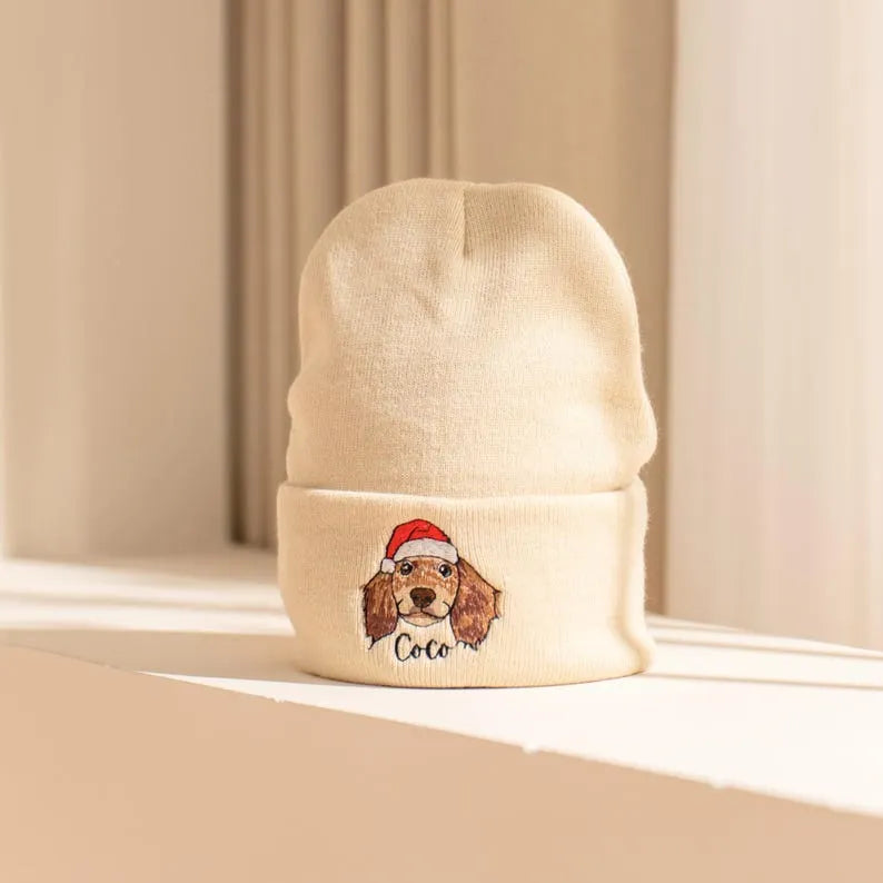 Custom Pet Face Embroidered Beanie Personalized Beanie Dog Mom Hat Christmas Gift