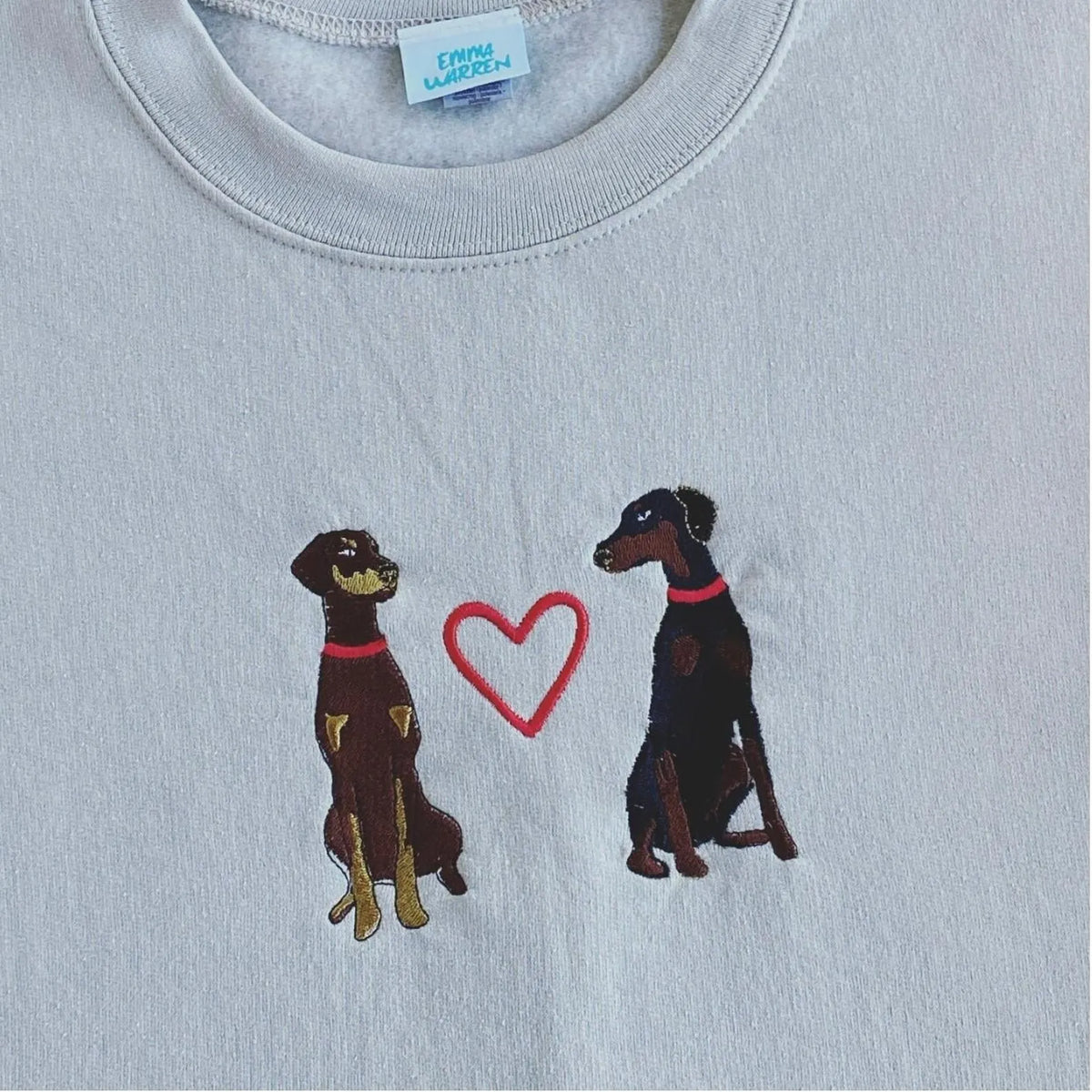 Custom 2 Pets Portrait Embroidered Sweatshirt, Hoodie, T-shirt with Heart Pattern- Colorful Design