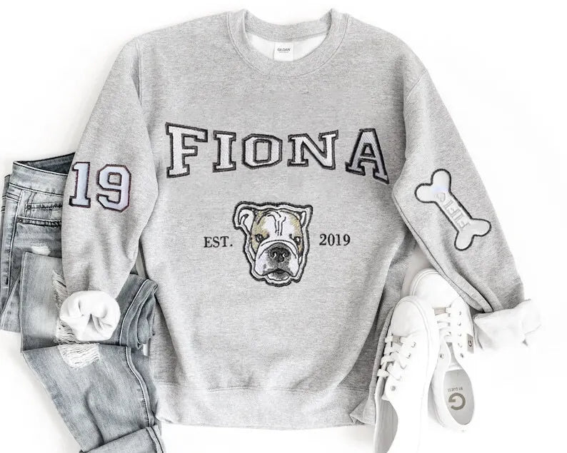 Pet Varsity Sweatshirt Custom Embroidered Pet Sweatshirt College Pet Hoodie- Varsity Colorful Design