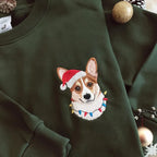 Custom Premium Handcrafted Pet Portrait Sweatshirt, Dog Embroidered Santa Paws Christmas Sweatshirt- Colorful Design