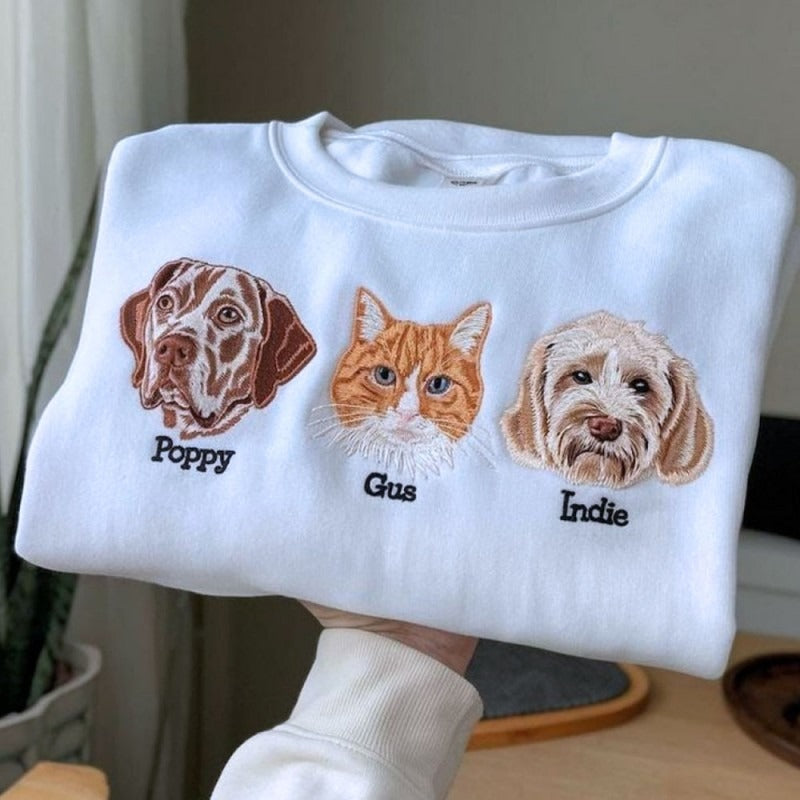 Custom Premium Handcrafted Pet Portrait Embroidered Sweatshirt Hoodie T-shirt- Colorful Design