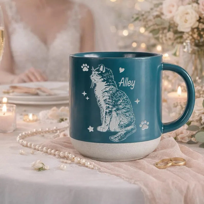 Personalized Pet Memorial Mug, Custom Engraved Dog or Cat Portrait Cup