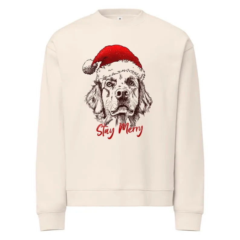 Stay Merry Custom Christmas Santa Hat Dog Sketch Sweatshirt Crewneck Hoodie