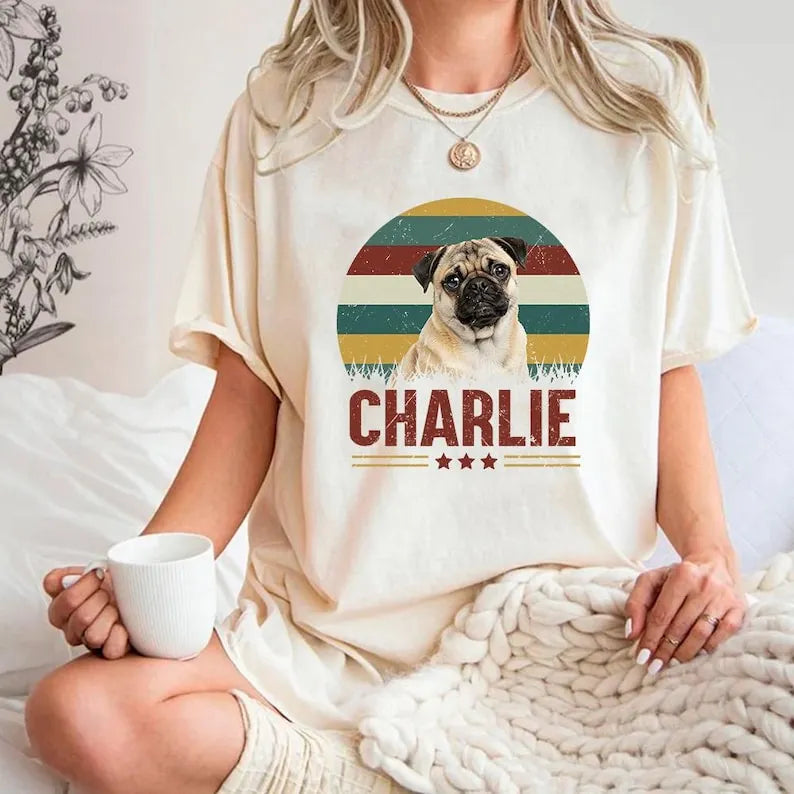 Custom Dog Vintage Shirt – Personalized Pet Photo Retro Style T-Shirt & Hoodie