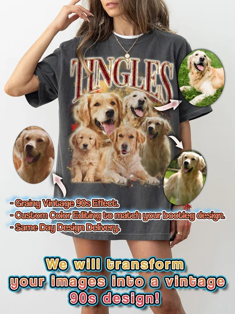 Custom Retro Cat Dog Shirt, Custom Photo Vintage 90s Graphic, Bootleg Rap Dog Shirt