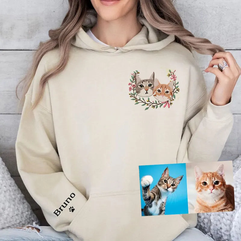 Custom Pet Portrait Embroidered Dog Mom Floral Sweatshirt Hoodie- Colorful Design