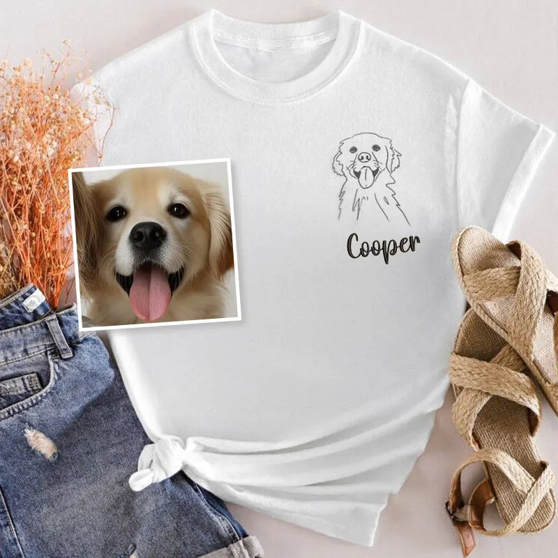 Custom Pet Portrait Outline Embroidered Hoodie/Sweatshirt/T-shirt, Hand Drawn Line Art T-shirt- Stylish Outline Style