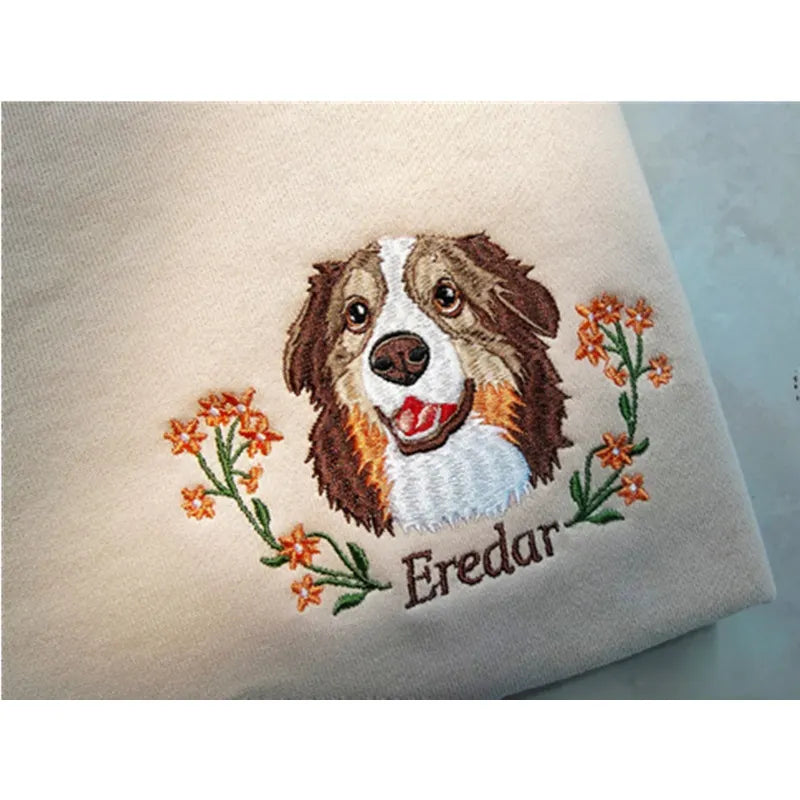 Personalized Pet Portrait Embroidery Sweatshirt Hoodie T-shirt- Colorful Design