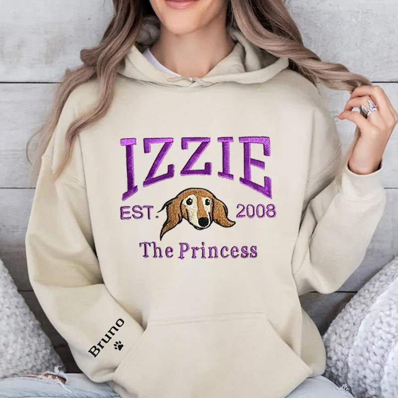 Custom Dog Hoodie Embroidered Dog Name Sweatshirt- Varsity Colorful Design