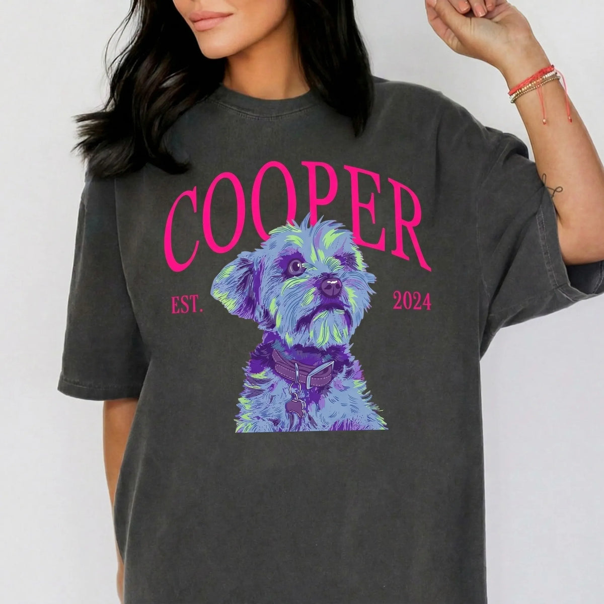Custom Dog Photo And Name Tee, Pop Art Style, Retro Bootleg Pet Tee