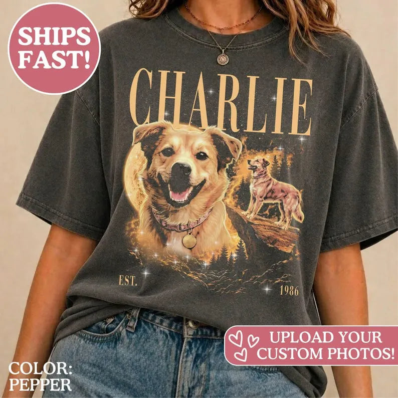 Custom Dog Photo Mystical Night Shirt, Pet Photo Howling to The Moon Shirt