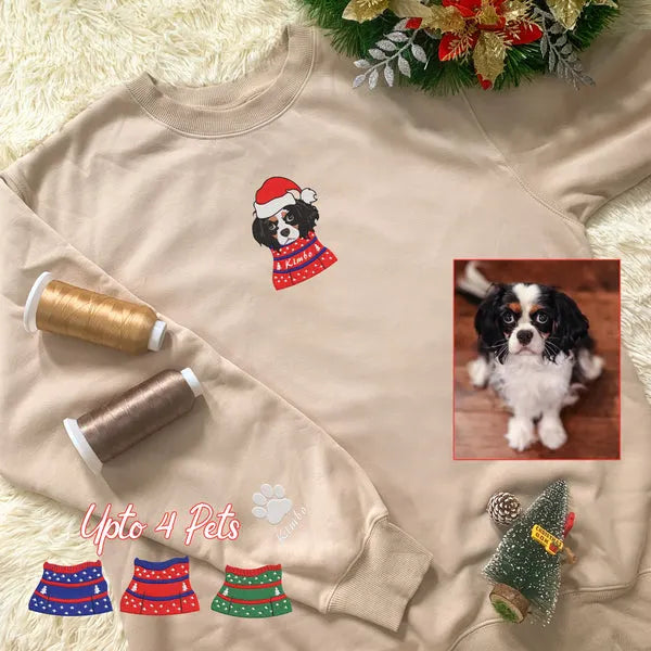 Personalized Embroidered Pet Dog Cat In Ugly Sweatshirt Hoodie Sweatshirt T-Shirt- Colorful Design