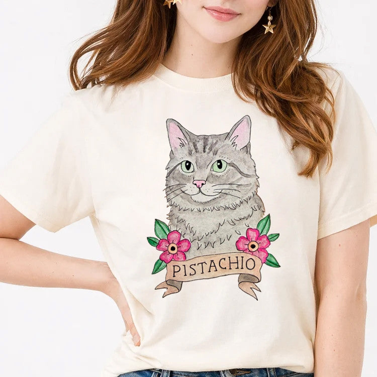 Custom Watercolor Style Pet Portrait T-shirt Sweatshirt Hoodie with Floral Design