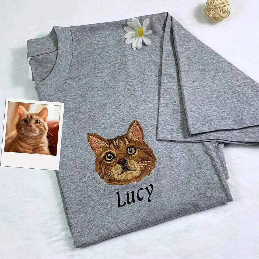 Custom Embroidered Pet Portrait Sweatshirt Hoodie T-shirt- Colorful Design