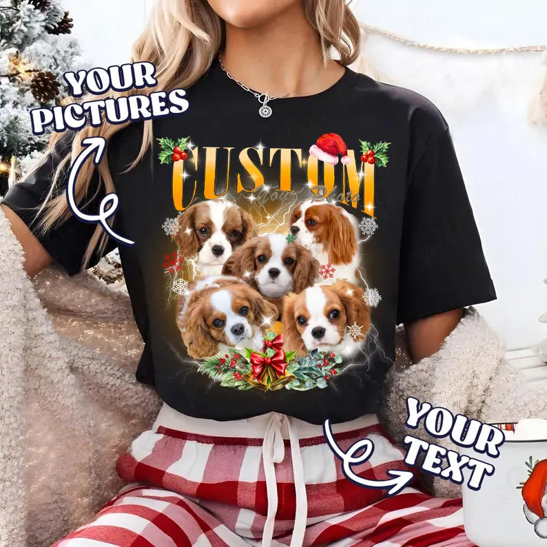 PetFiestas® Christmas Custom Bootleg Rap Tee, Custom Christmas Dog Cat T-shirt 90s Vintage Tee