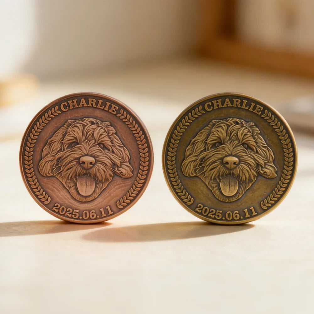 Personalized Pet Photo Memorial Coin with Name and Date, Memorial Gift for Pet Owner