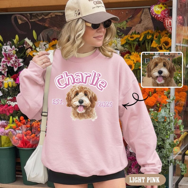 Custom Dog Photo Sweatshirt with Name and Est Year, Retro Dog Mom Shirt