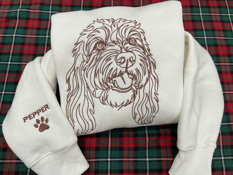 Personalized Pet Portrait Drawing Embroidered Sweatshirt Hoodie T-shirt- Stylish Outline Style